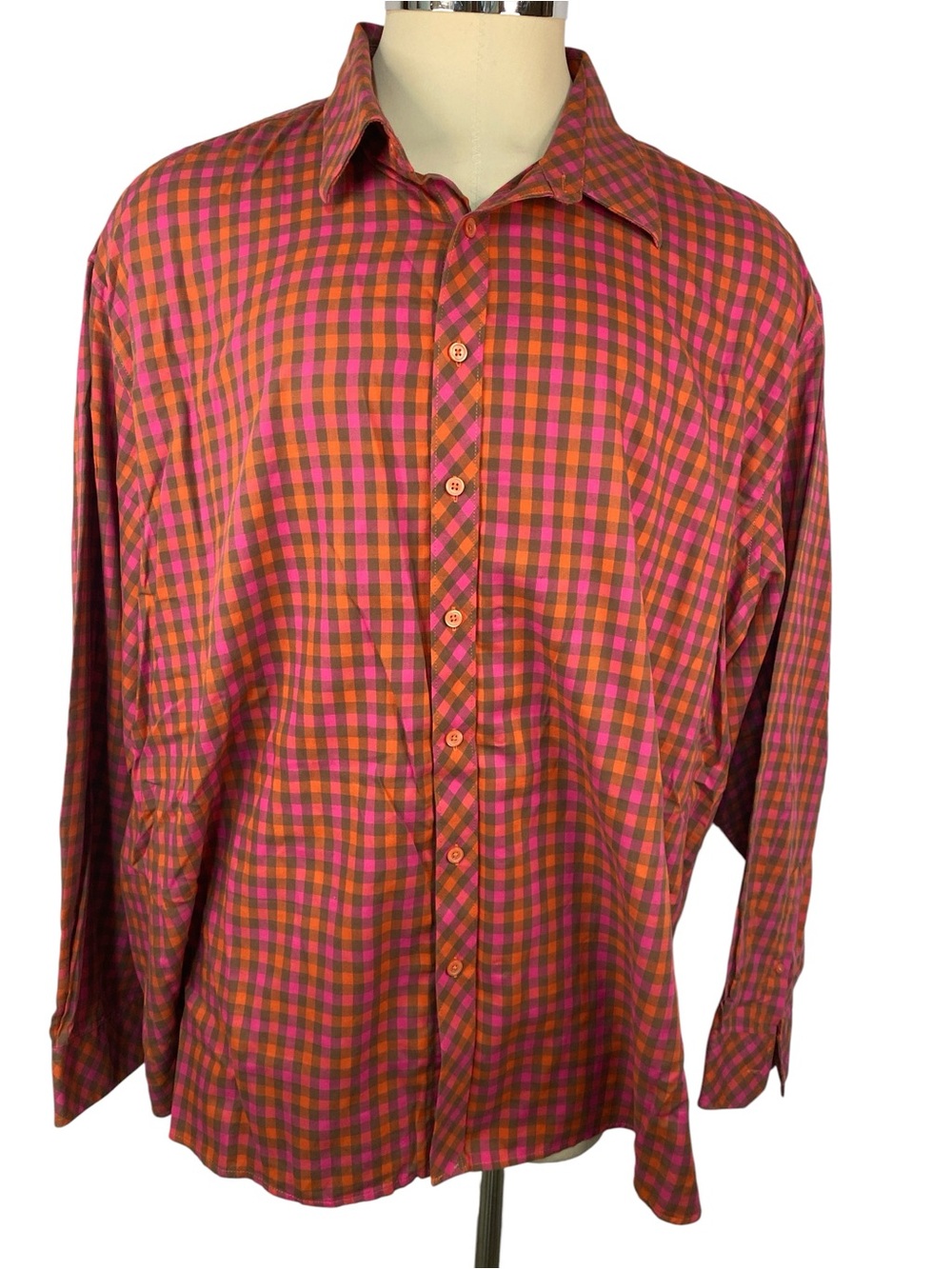 International Report Men's Pink and Brown Check Button-Up Shirt 5XL